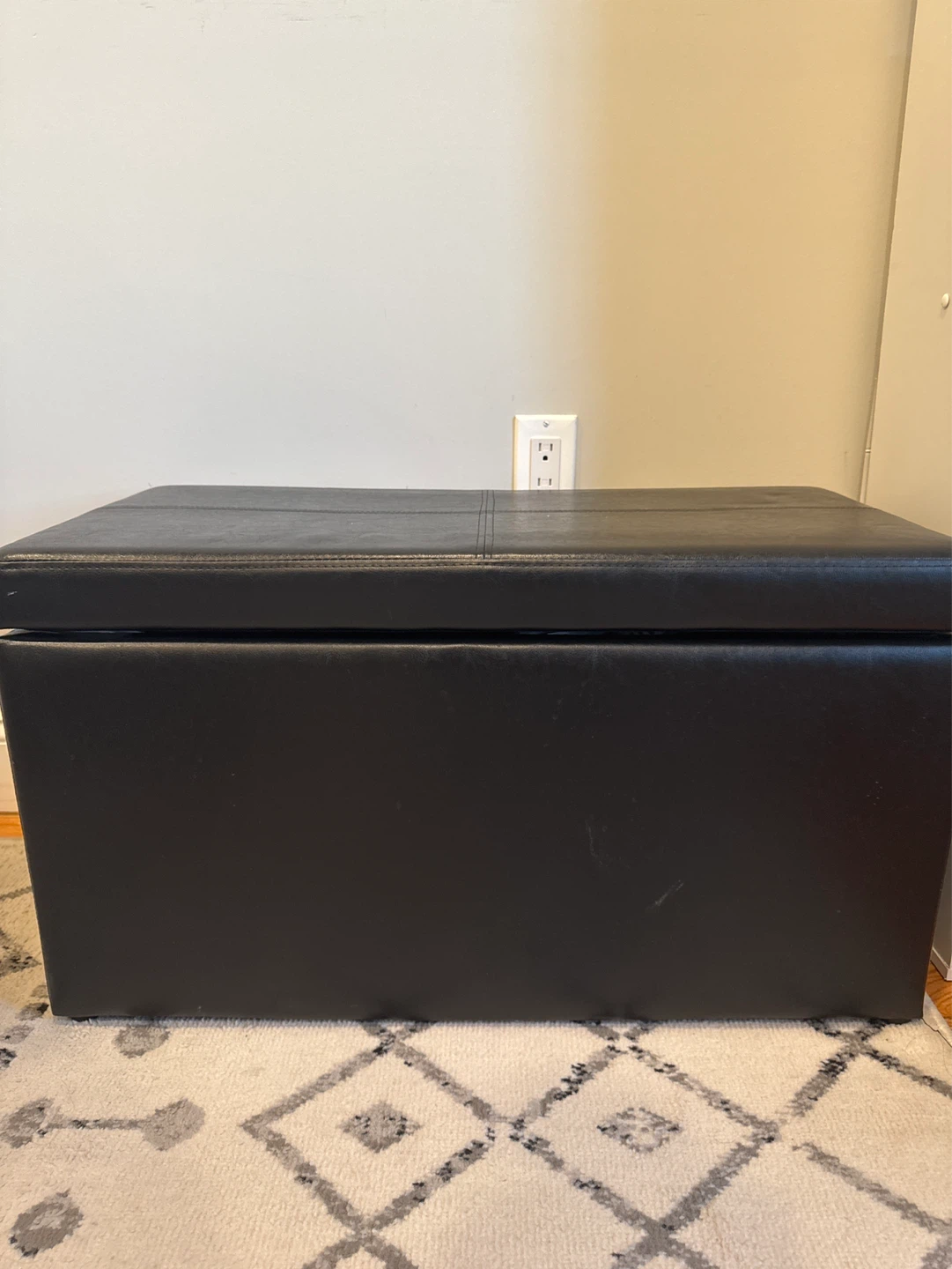 Black Faux Leather Storage Ottoman Bench - photo 2