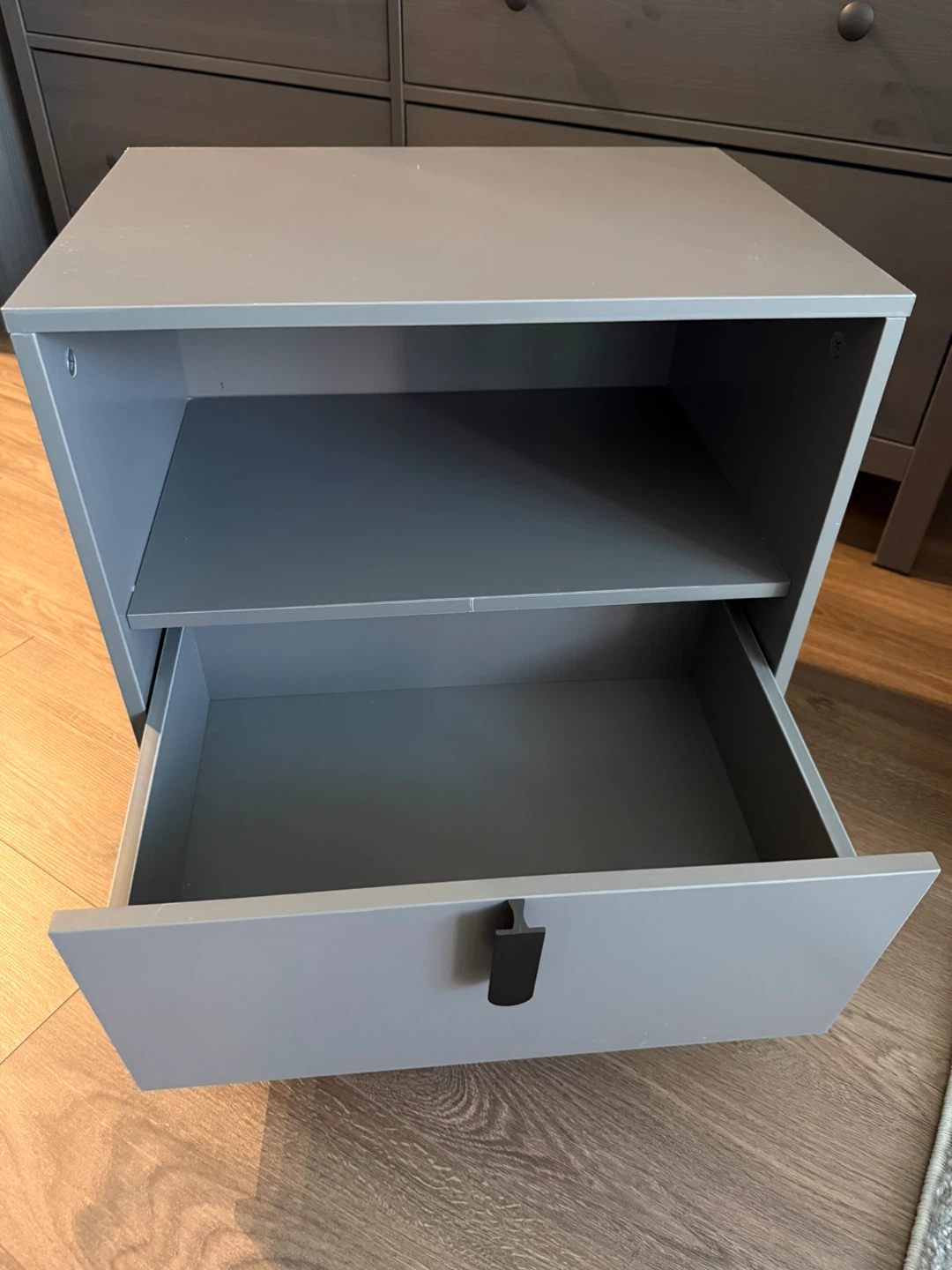 Grey nightstand with drawer and shelf - photo 2