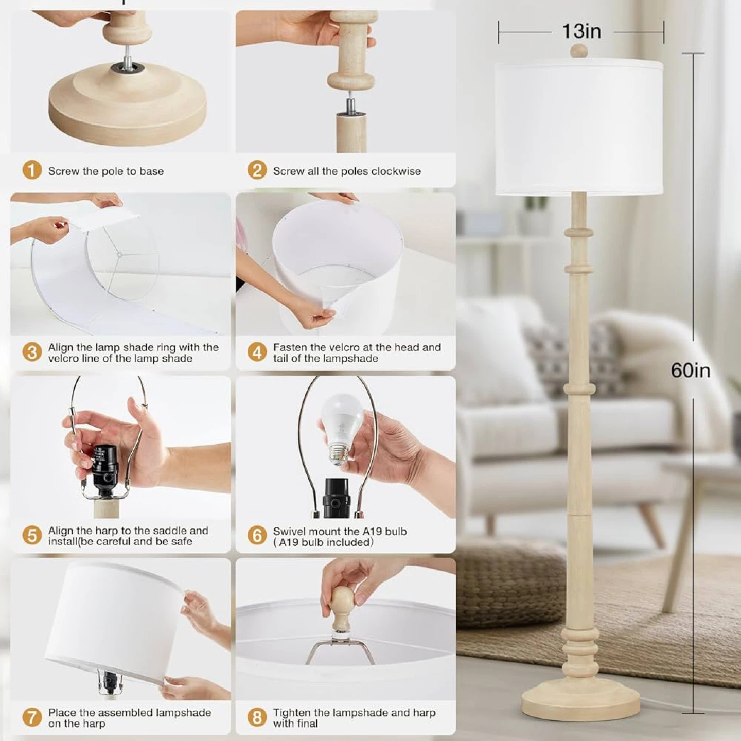 Cream Floor Lamp with Drum Shade - photo 4