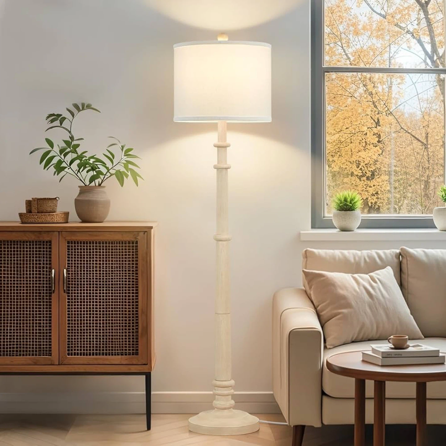 Cream Floor Lamp with Drum Shade - photo 5