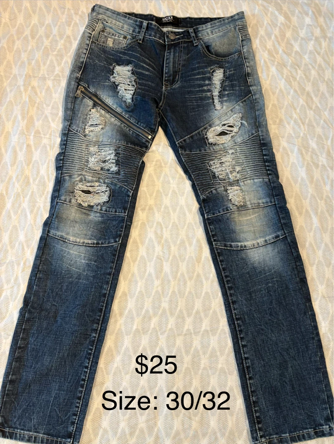 UCXX Men's Ripped Moto Jeans - Size 30/32