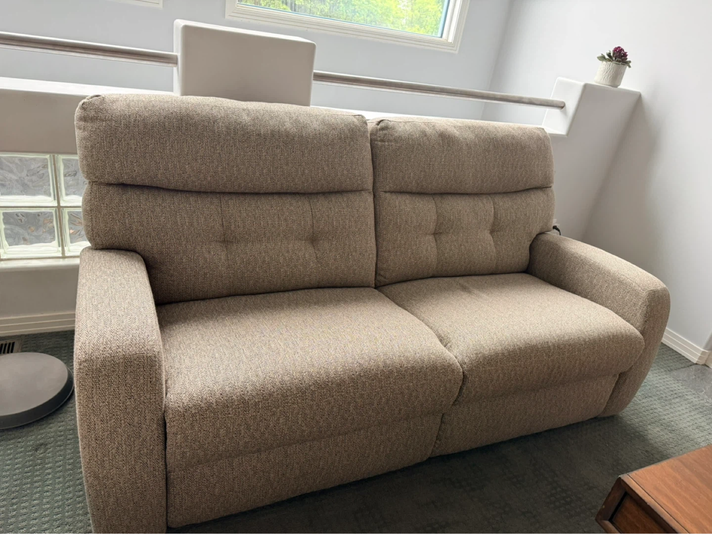 Tan Fabric Electric Reclining Loveseat