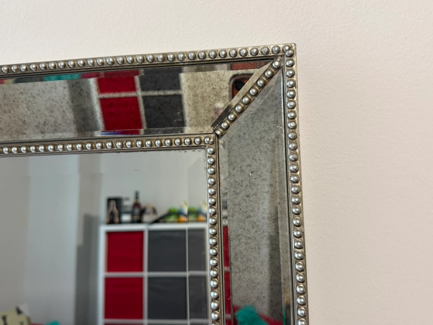 Large Decorative Mirror with Beaded Frame