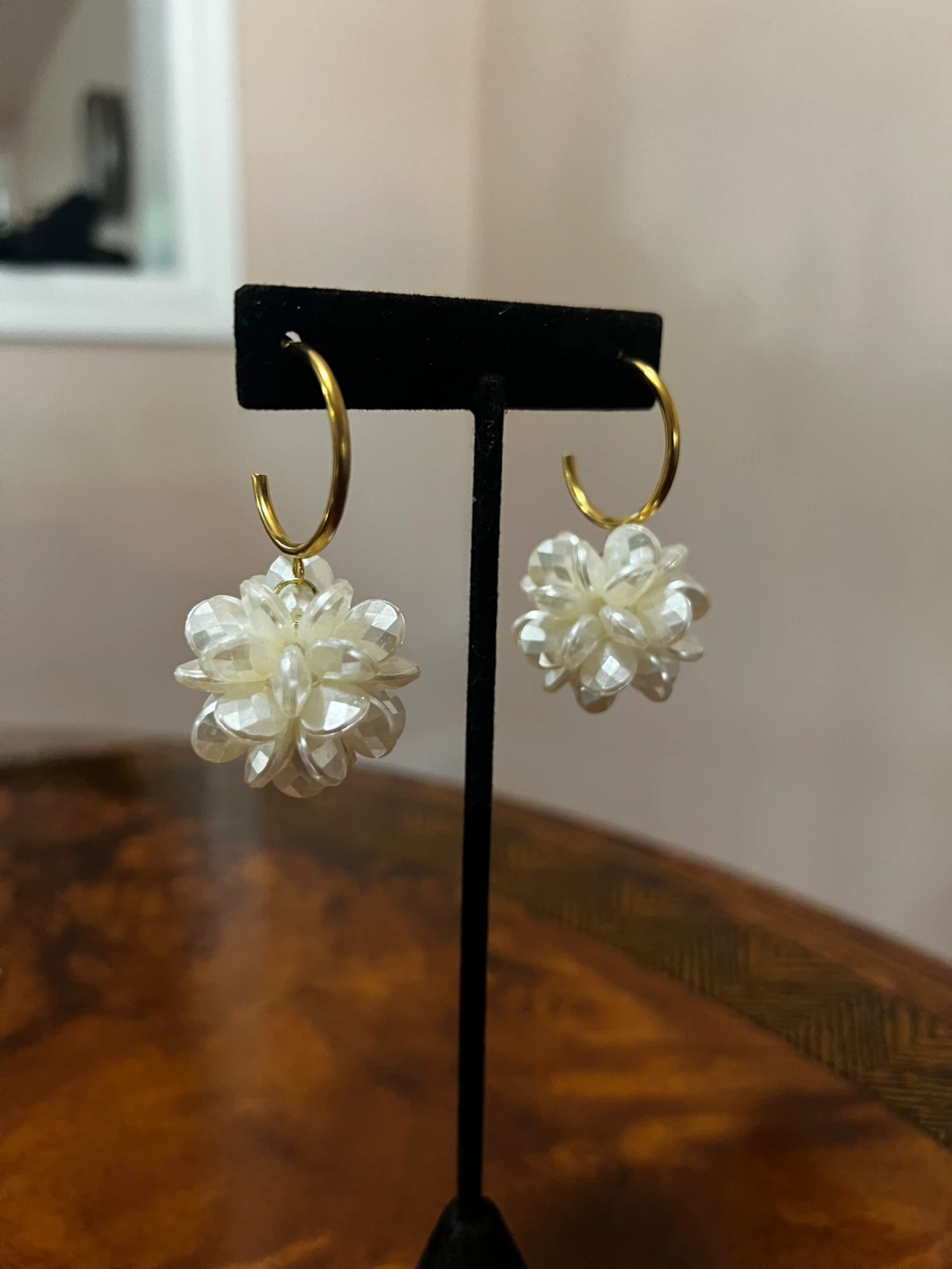 White Flower Hoop Earrings
