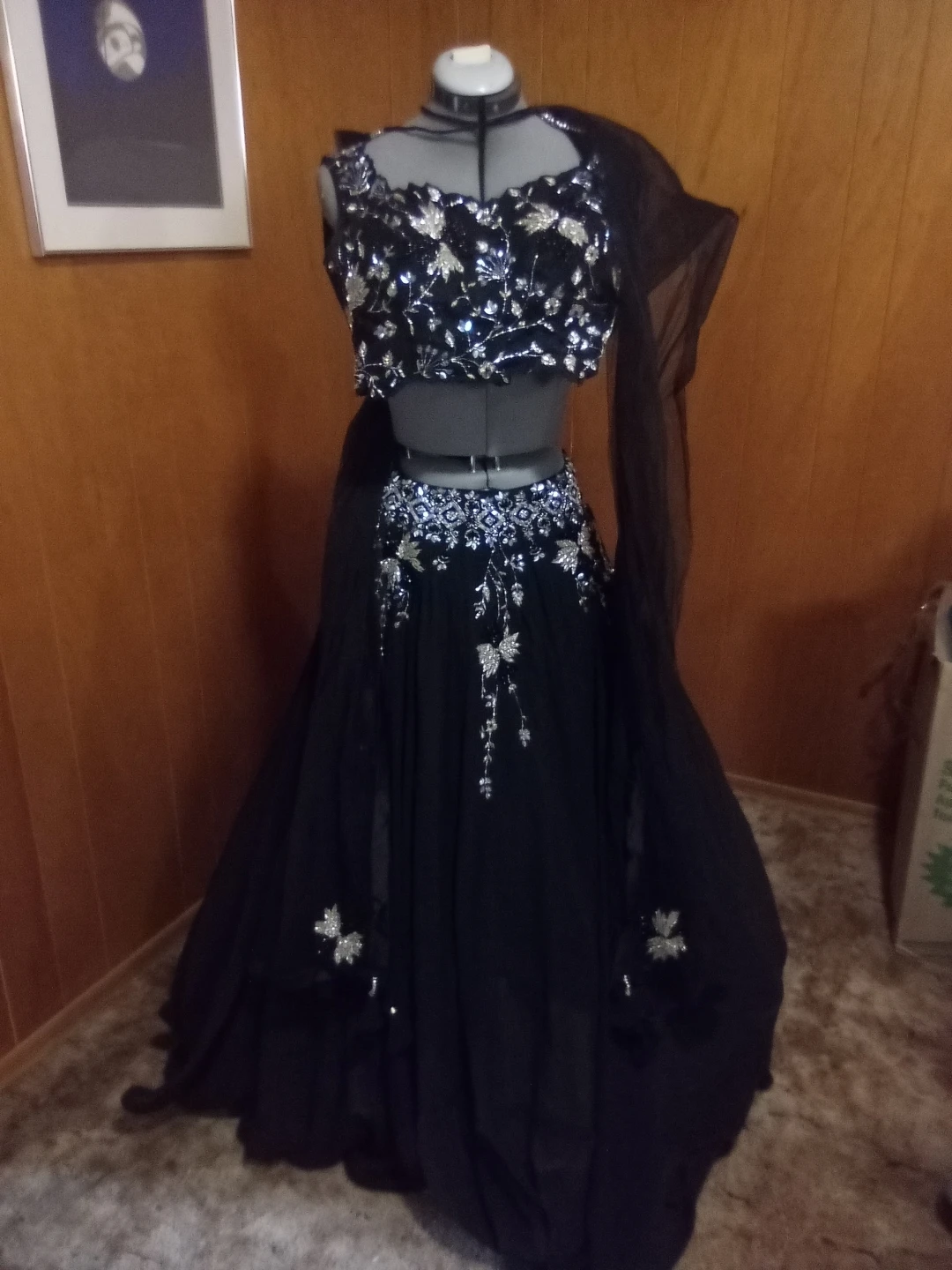 Black Embellished Lehenga with Dupatta