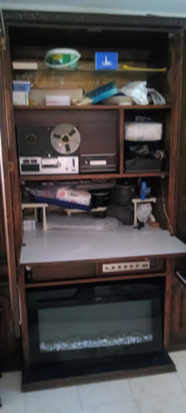 Vintage Wooden Entertainment Center with Fireplace