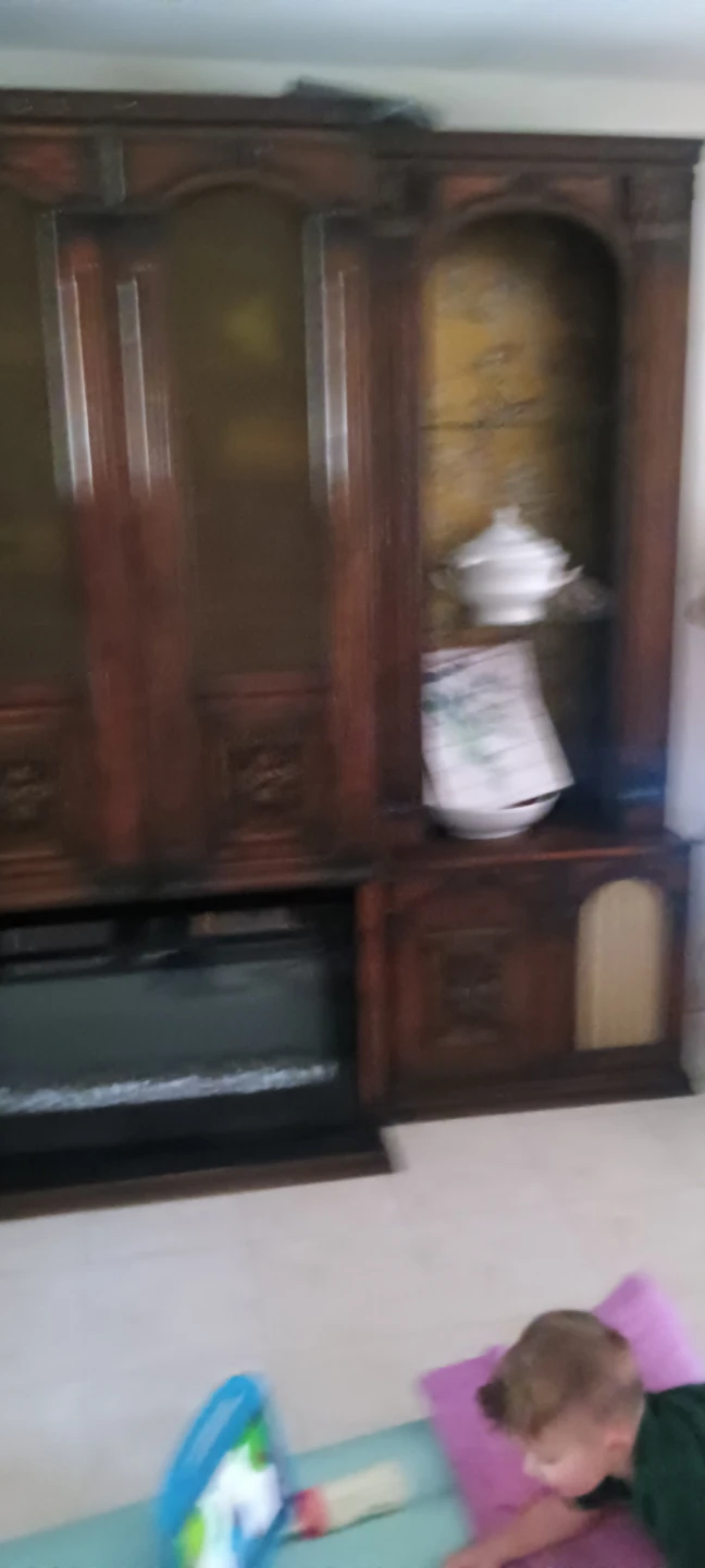 Vintage Wooden Entertainment Center with Fireplace - photo 2