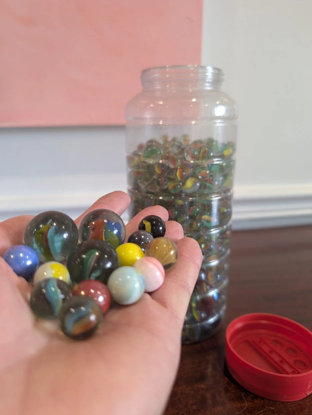 Large Jar of Assorted Glass Marbles