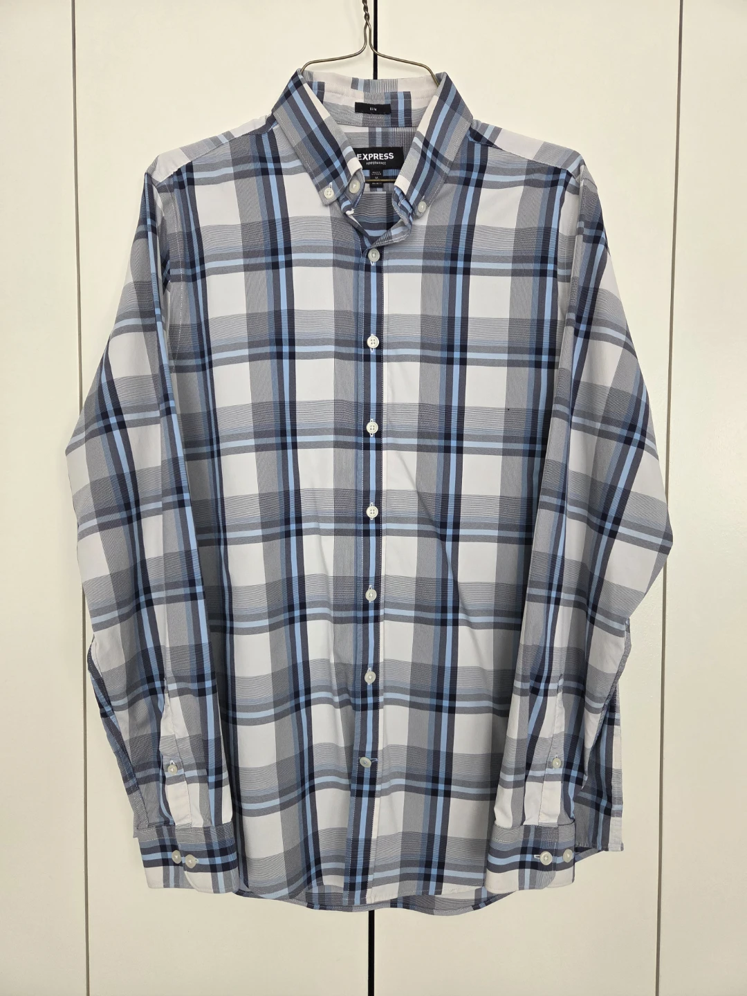 Men's Express Performance Slim Fit Plaid Button-Down Shirt