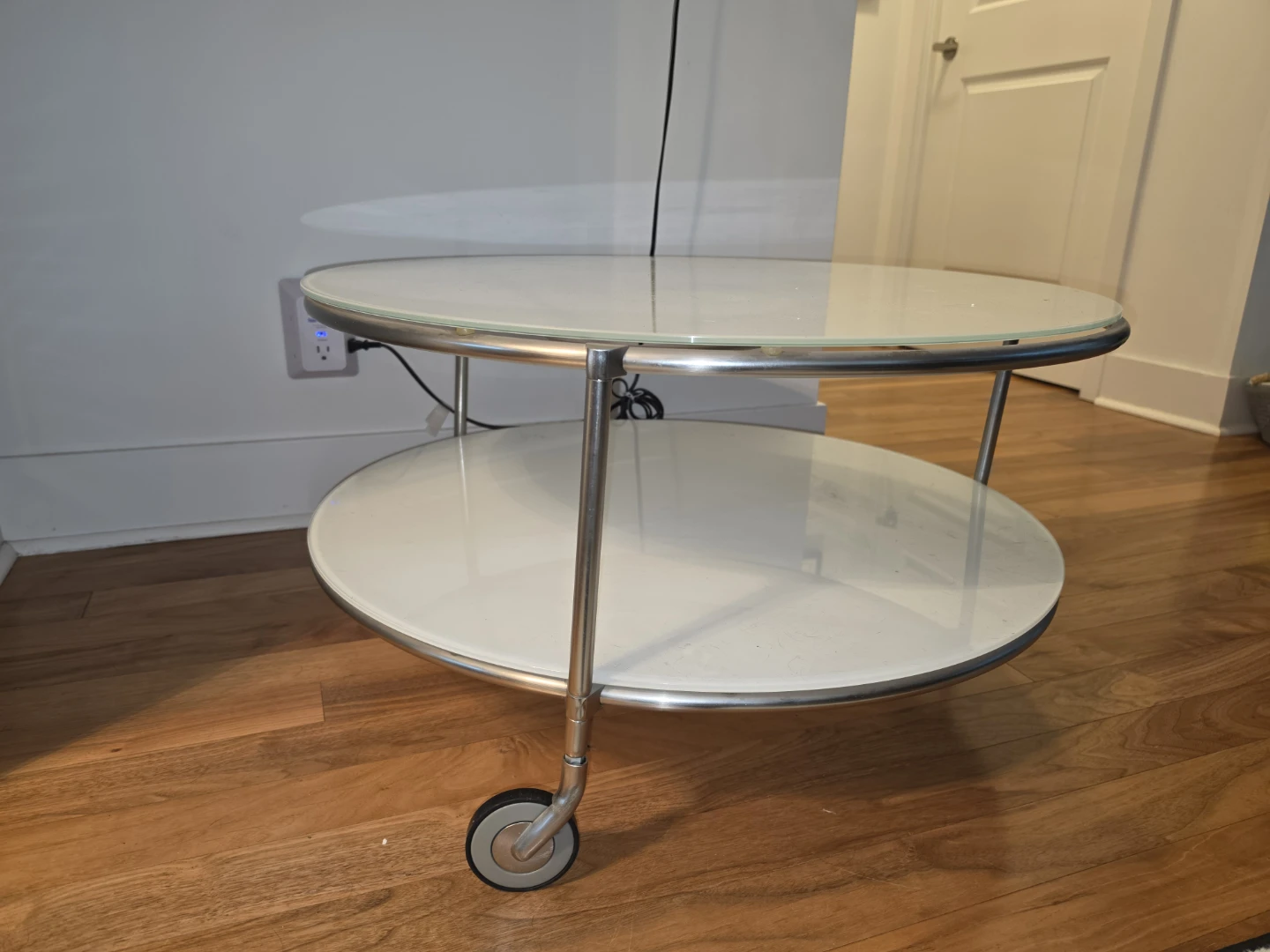Round 2-Tier Glass Coffee Table with Wheels