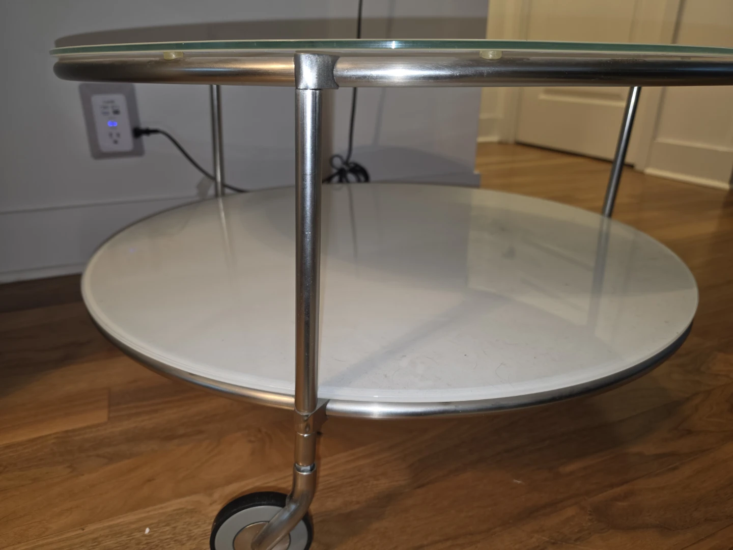 Round 2-Tier Glass Coffee Table with Wheels - photo 2