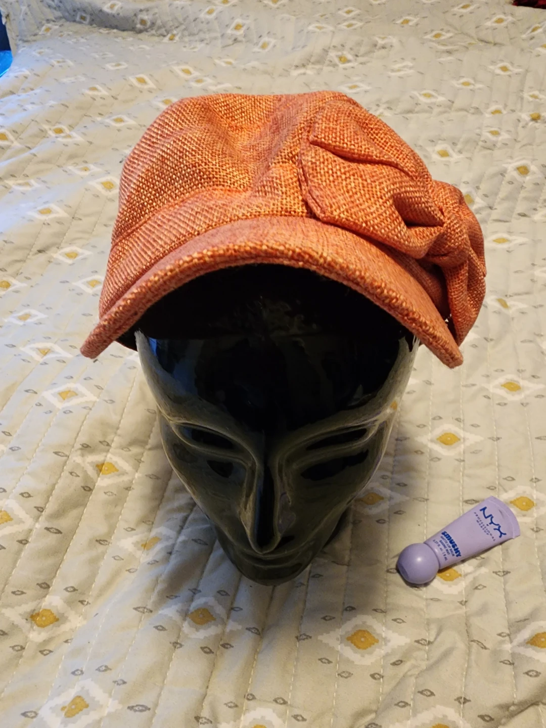 Orange Textured Cap with Bow Accent