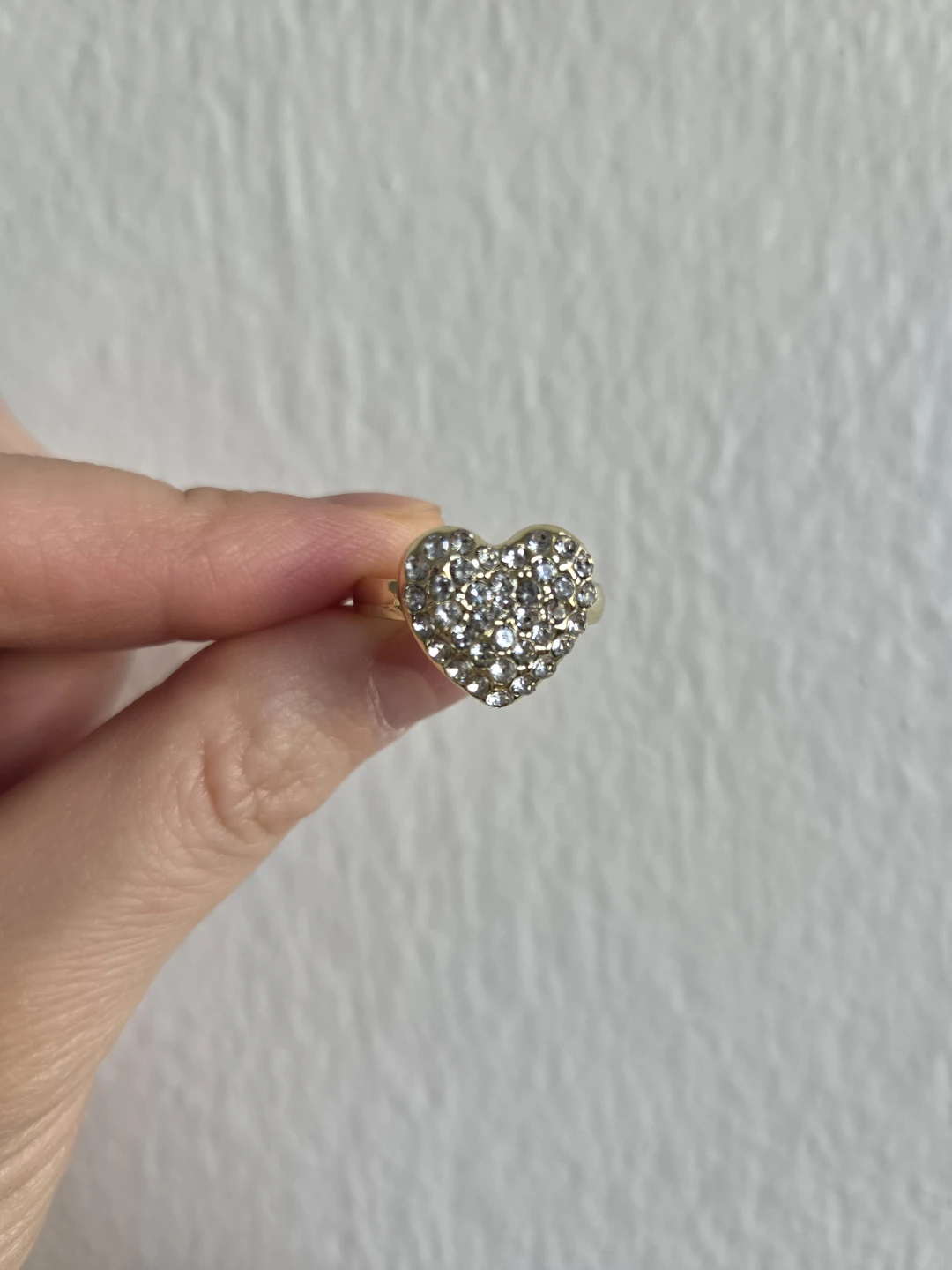 Gold-tone Heart Ring with Rhinestones