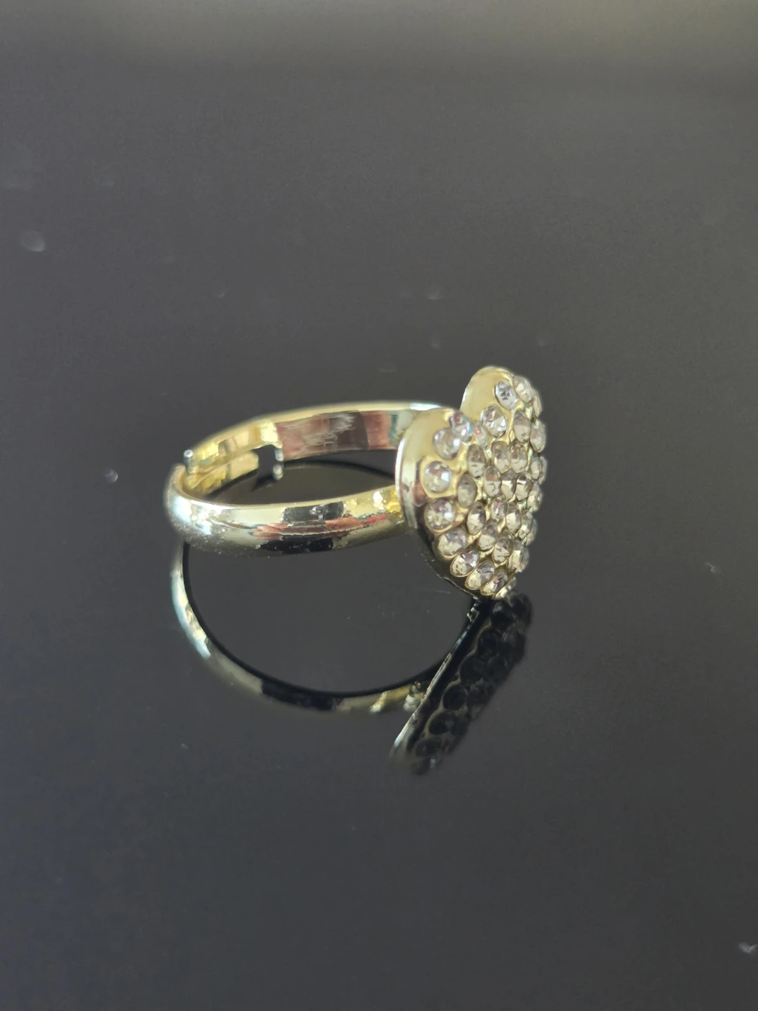 Gold-tone Heart Ring with Rhinestones - photo 3