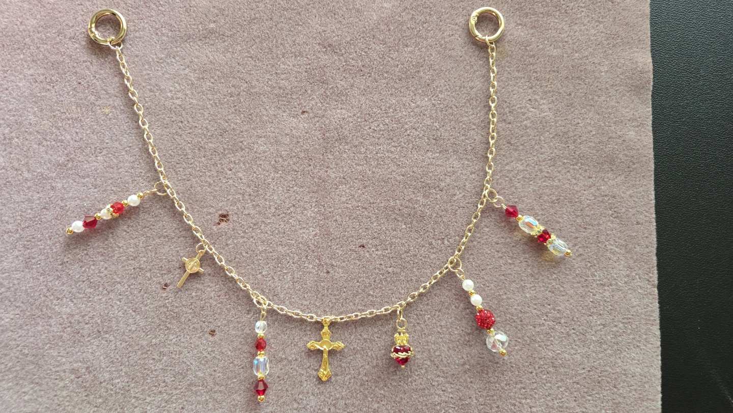 Gold Tone Charm Chain with Crosses and Beads - photo 2