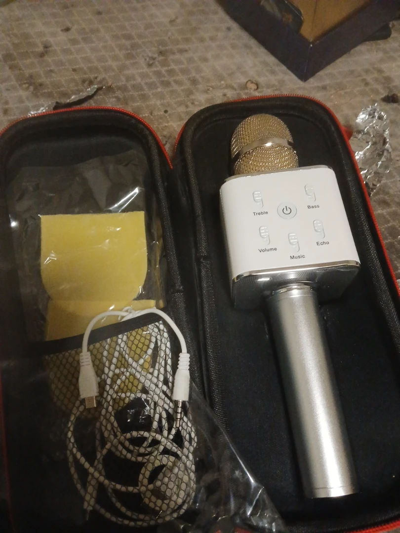 White & Gold Portable Karaoke Microphone with Case - photo 2