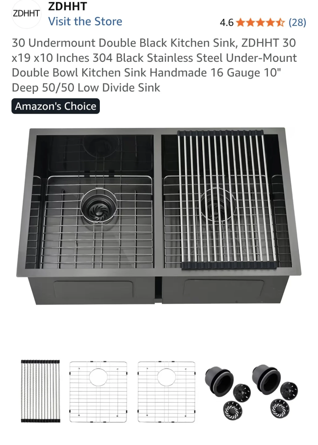 ZHHT Undermount Double Bowl Black Kitchen Sink