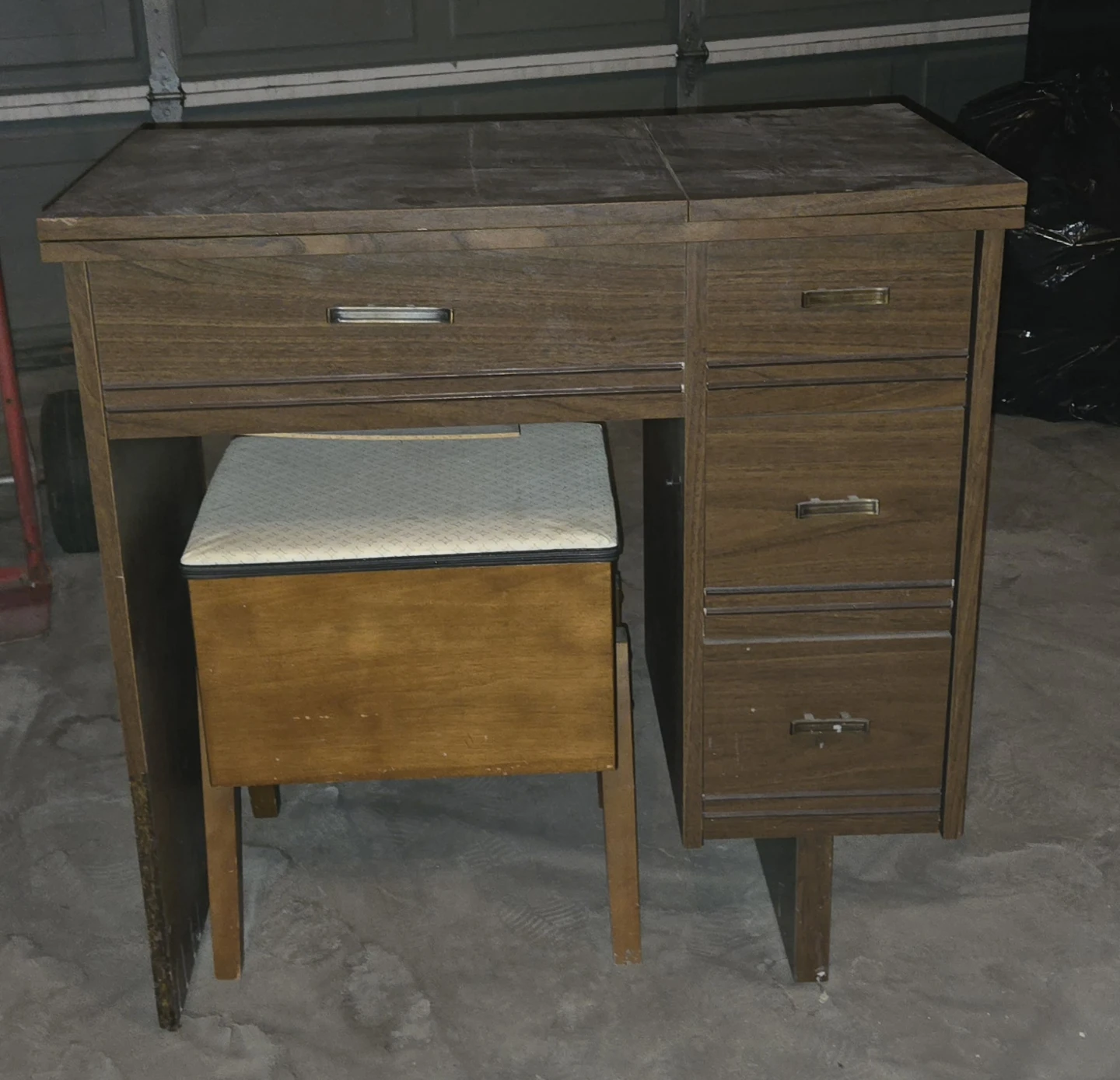 Vintage Sewing Machine Cabinet with Stool