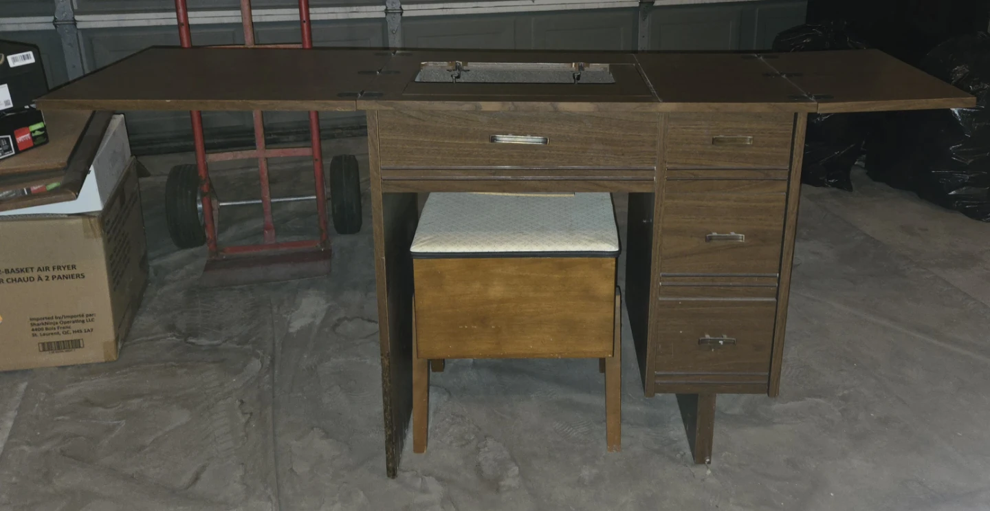 Vintage Sewing Machine Cabinet with Stool - photo 2