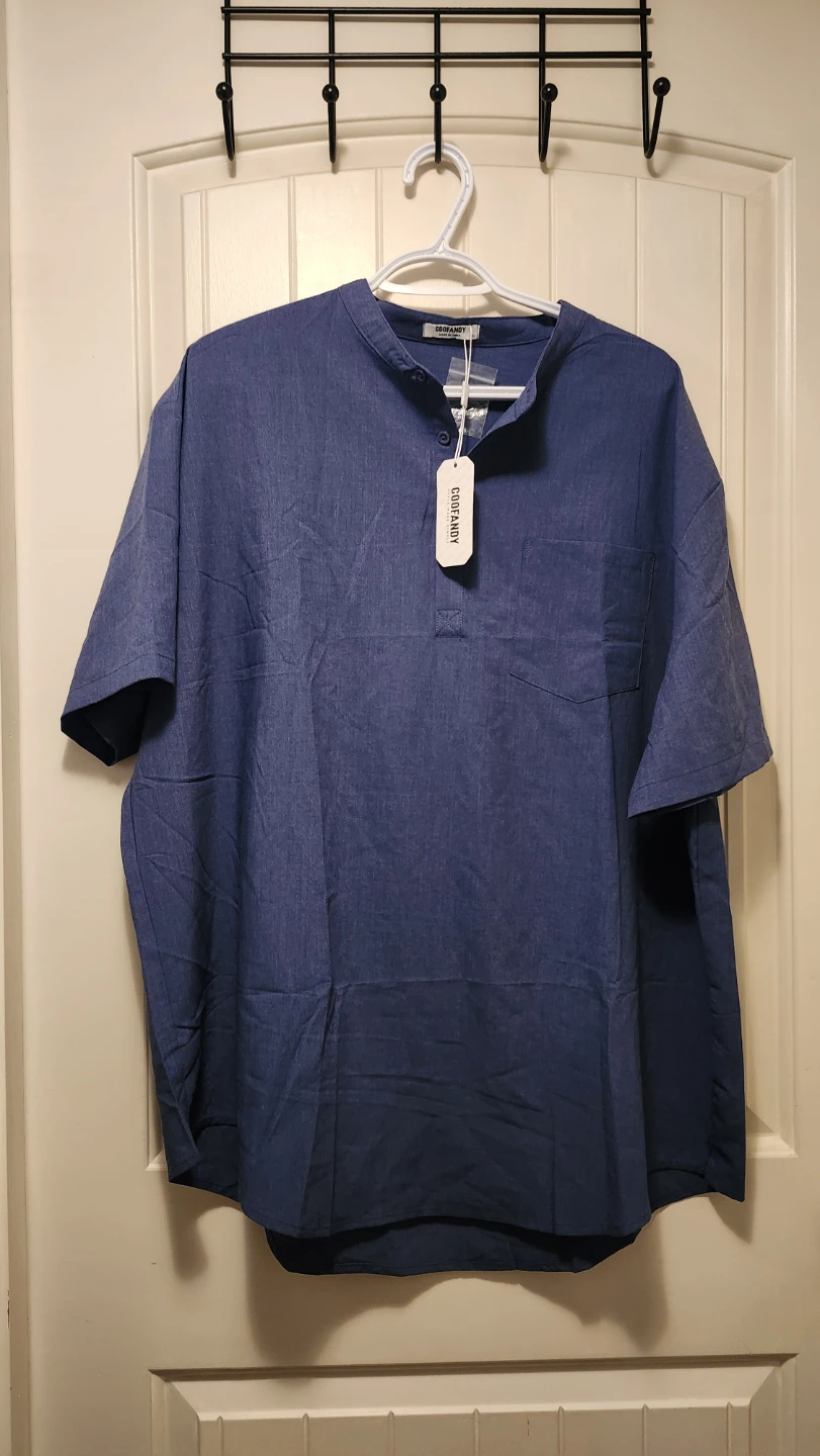 COOFANDY Men's 2XL Blue Short Sleeve Henley Shirt