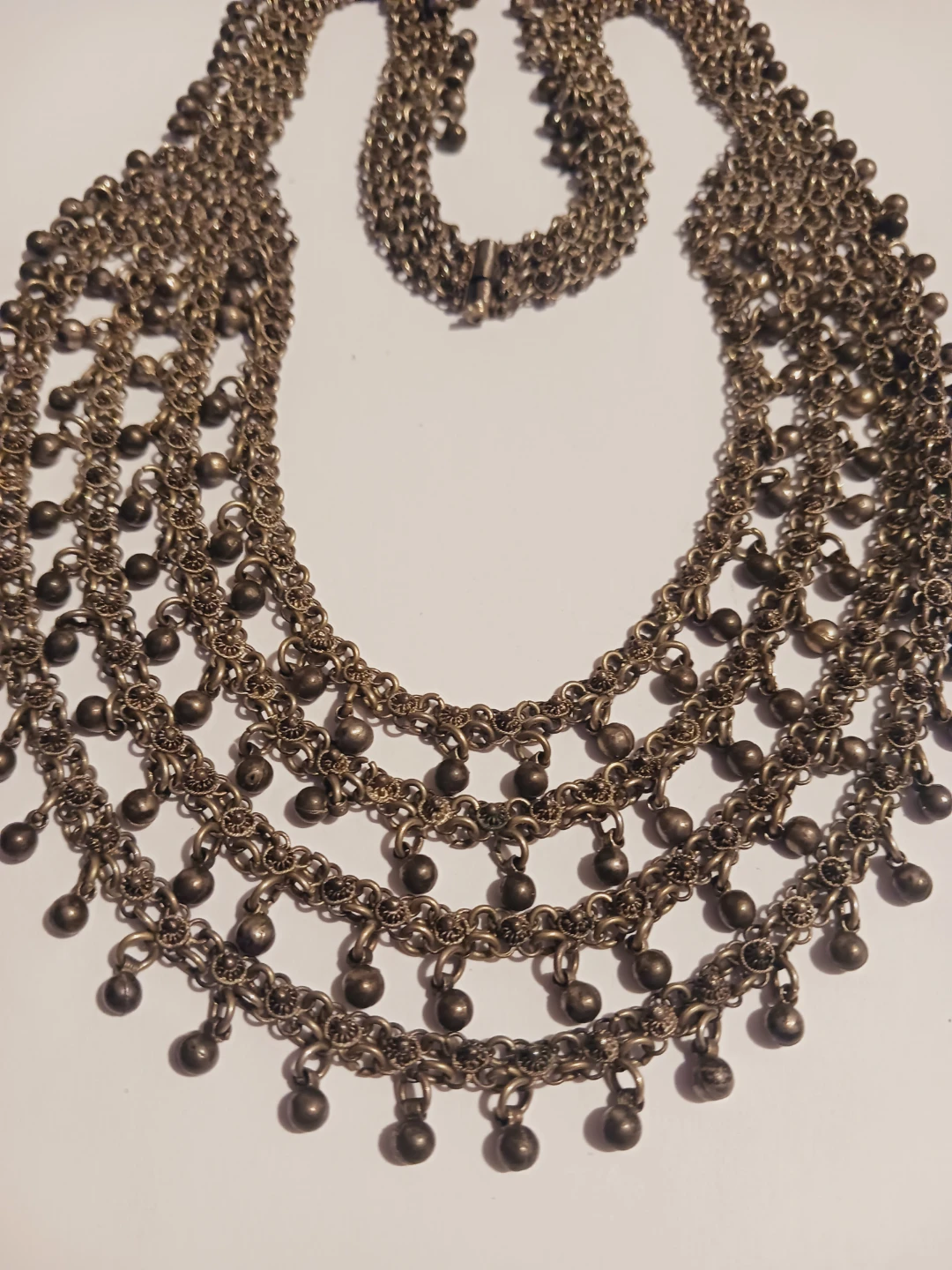 Ethnic Ghungroo Indian Silver Layered Bib Necklace - photo 4