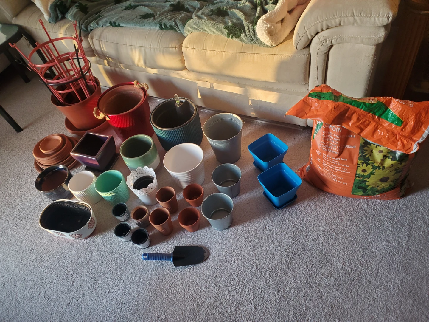 Assorted Plant Pots and Bag of Soil