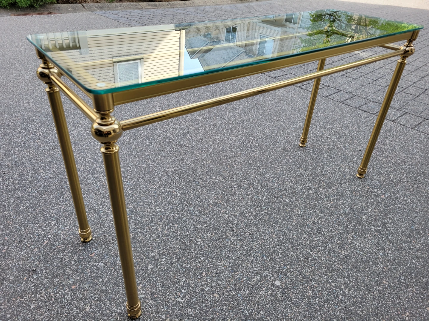 Vintage Hollywood Regency Brass and Glass Console Table - photo 2
