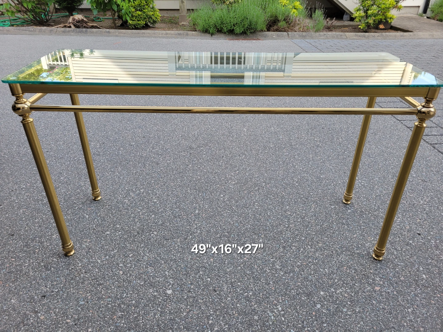 Vintage Hollywood Regency Brass and Glass Console Table - photo 3