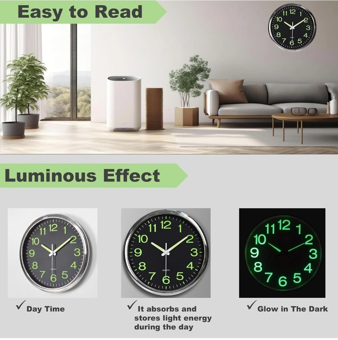 12” Silent Night Light Wall Clock – Large Easy-Read Numbers - photo 5
