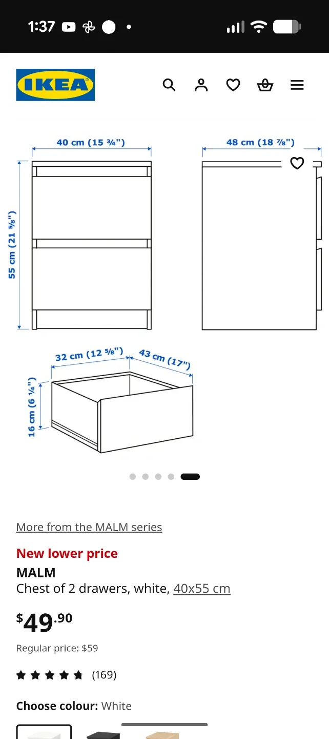IKEA MALMChest of 2 drawers, white, 40x55 cm - photo 2