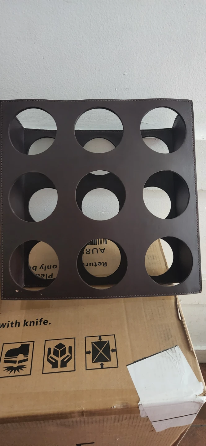 Dark Brown Faux Leather 9-Bottle Wine Rack