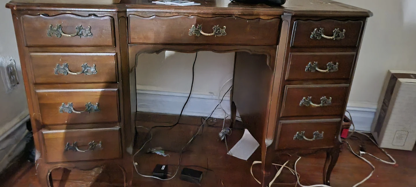 Vintage Wooden Vanity Desk with Drawers
