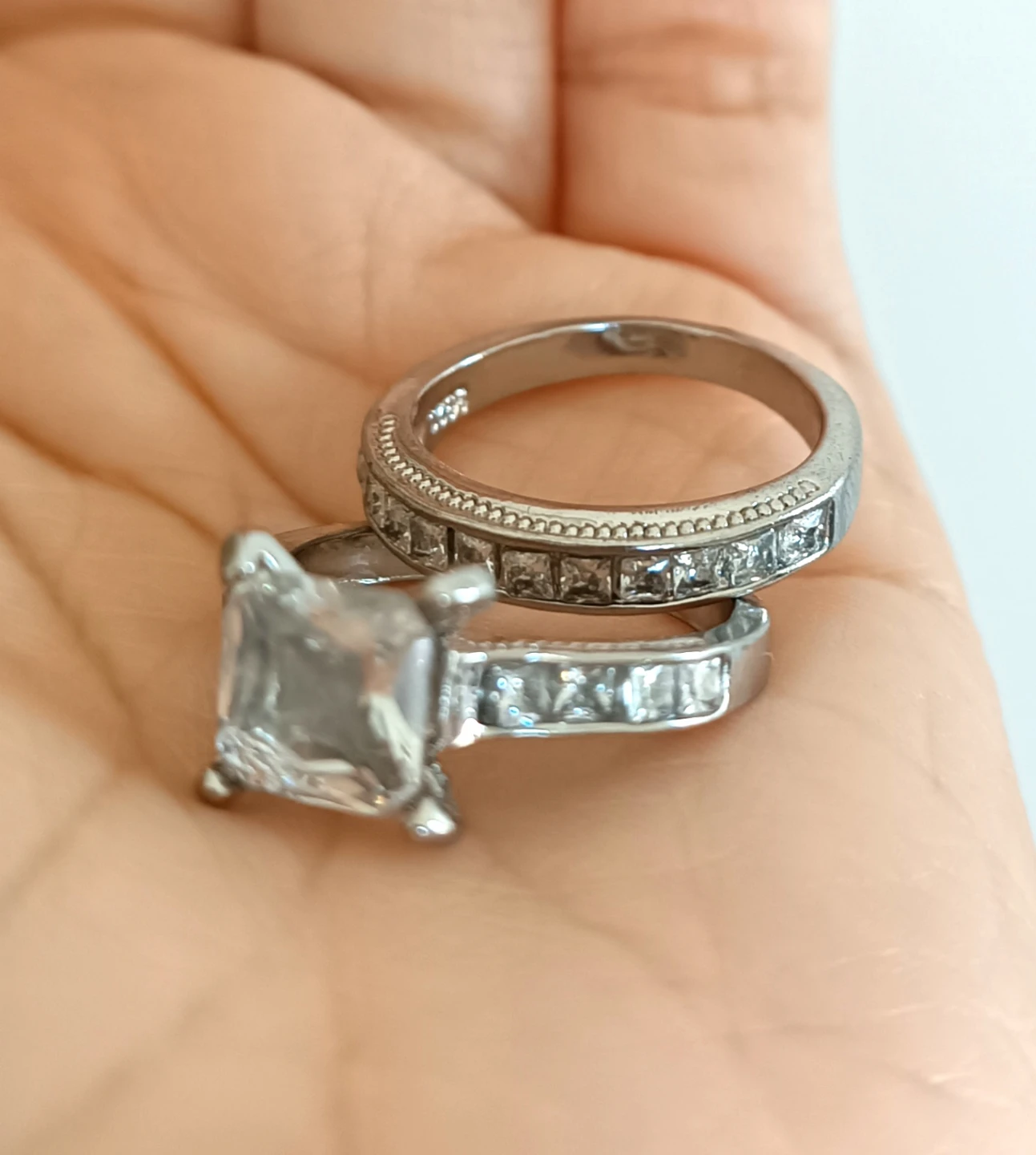 S925 Princess Cut Engagement Ring Set with Band, size 7 & 8 - photo 2