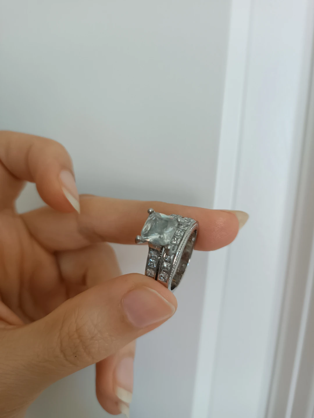 S925 Princess Cut Engagement Ring Set with Band, size 7 & 8 - photo 4