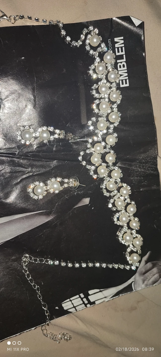 Pearl and Rhinestone Necklace and Earrings Set