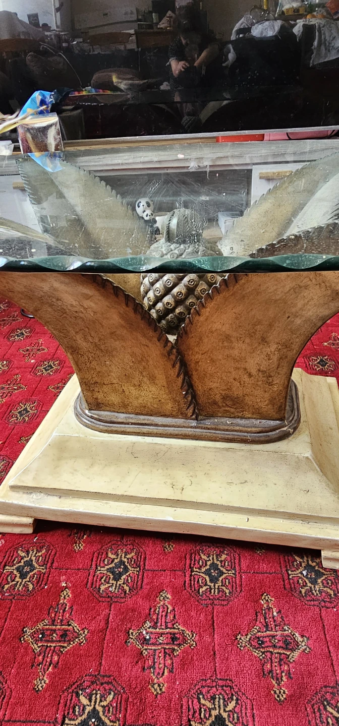 Glass Top Tropical Leaf Base Coffee Table