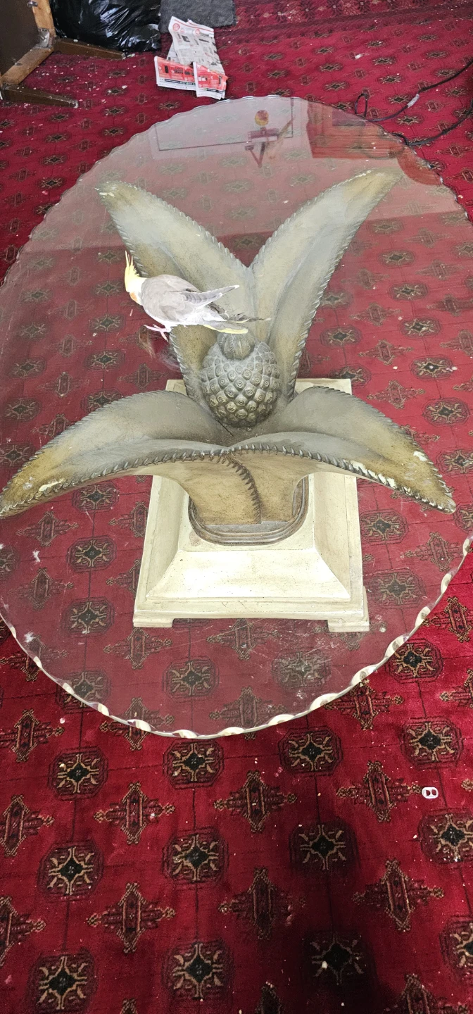 Glass Top Tropical Leaf Base Coffee Table - photo 2