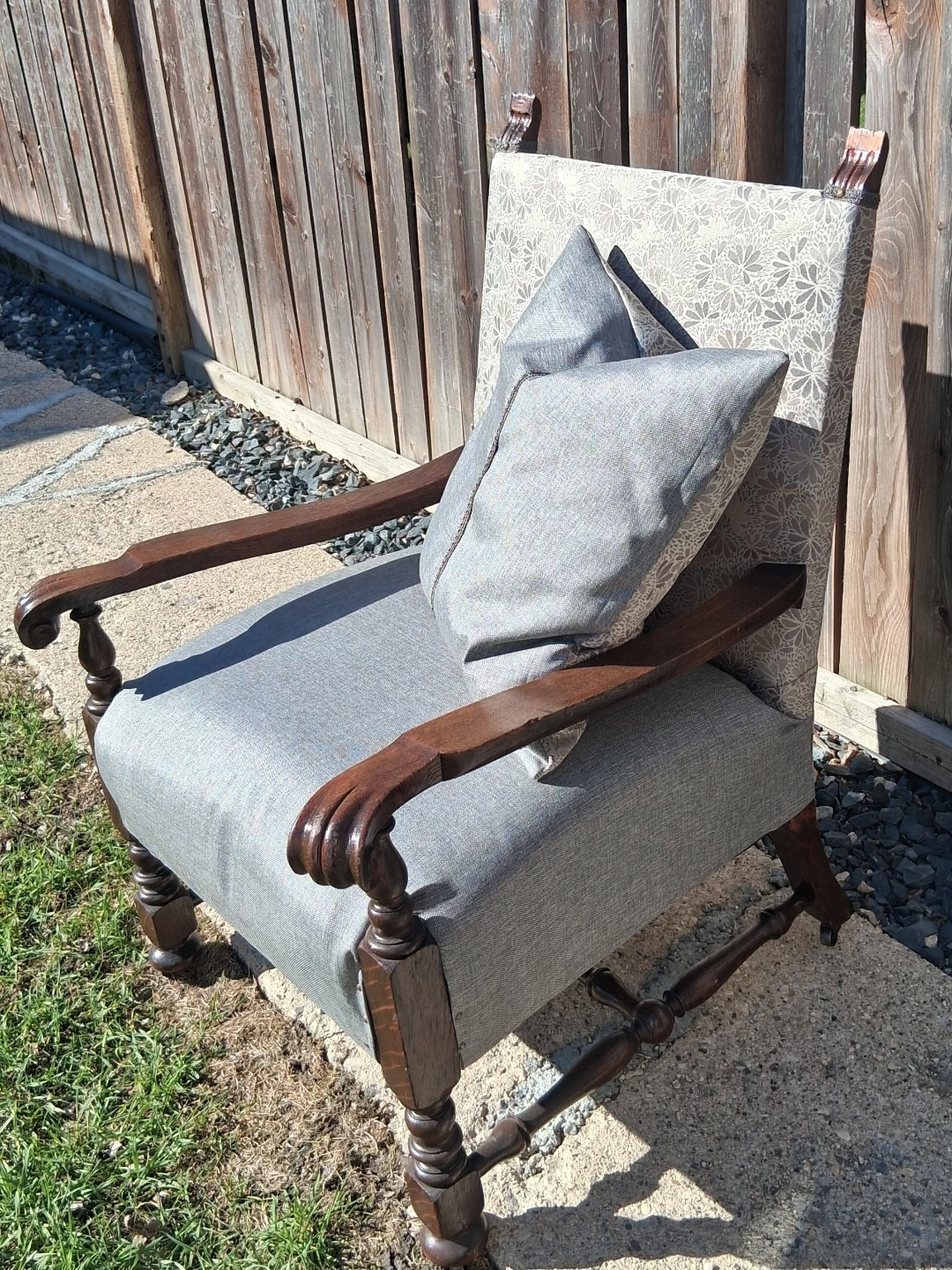 New upholstery on antique solid oak chair