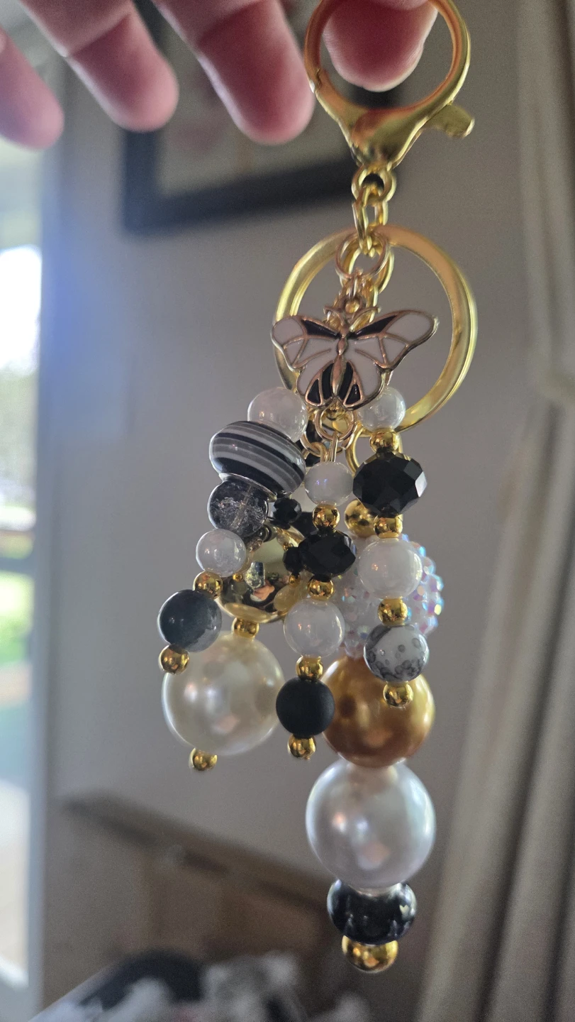 Beaded Keychain Charm with Butterfly