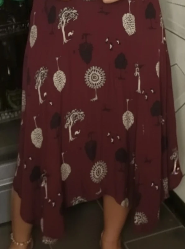 Maroon Skirt with Whimsical Tree and Critter Print