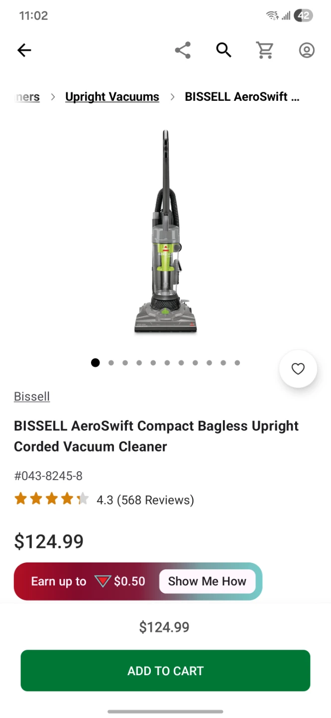 BISSELL AeroSwift Compact Bagless Upright Corded Vacuum Cleaner