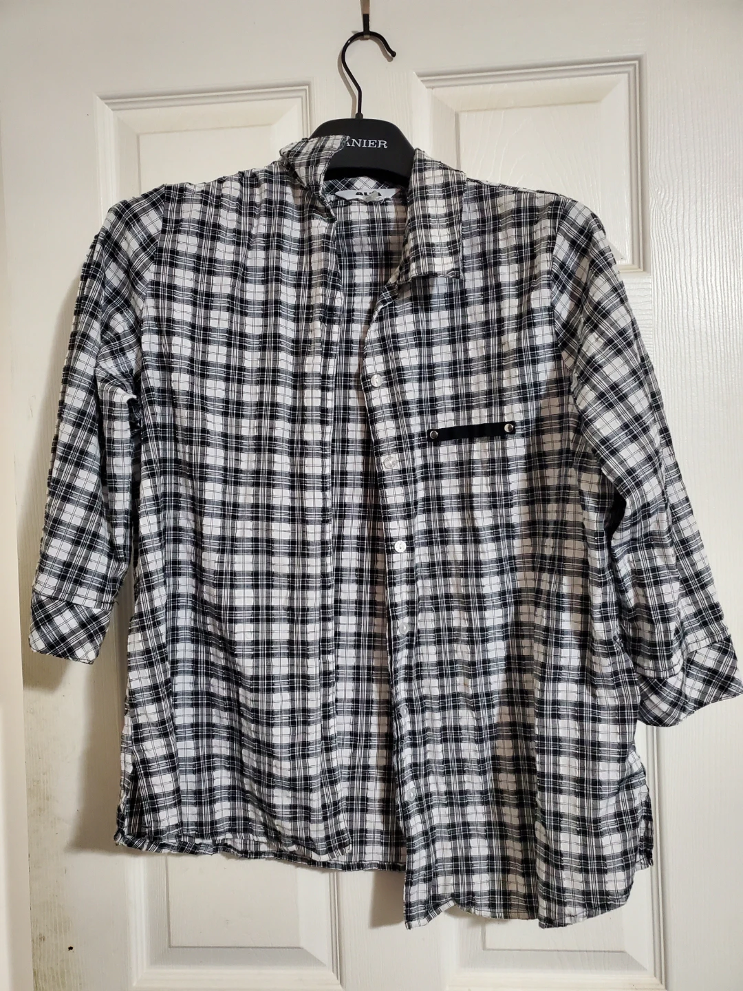 Women's Plaid Button-Up Shirt - Black & White - photo 3