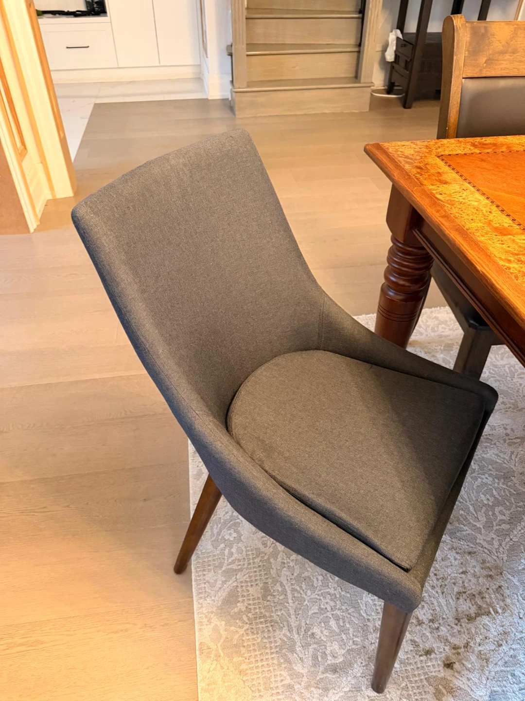 Grey Upholstered Dining Chair with Wooden Legs