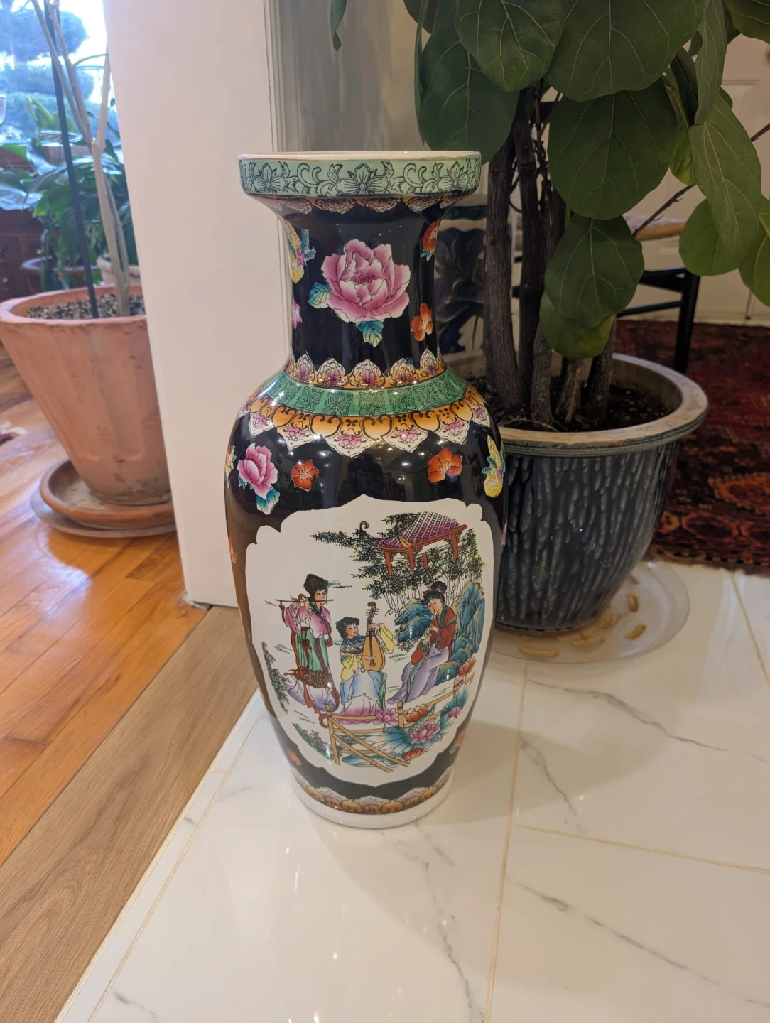 Large Decorative Porcelain Vase with Asian Scene
