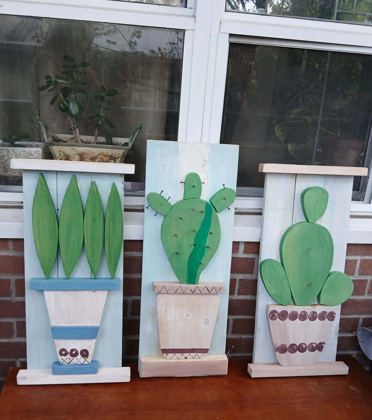 Set of 3 Wooden Cactus & Plant Wall Art