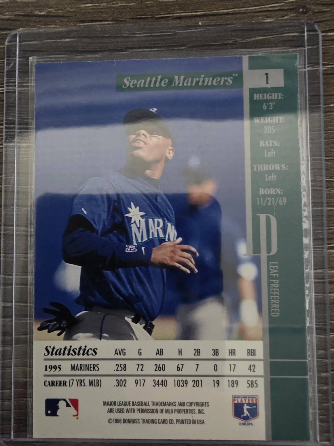 1995 Leaf Preferred Ken Griffey Jr. Seattle Mariners - photo 2