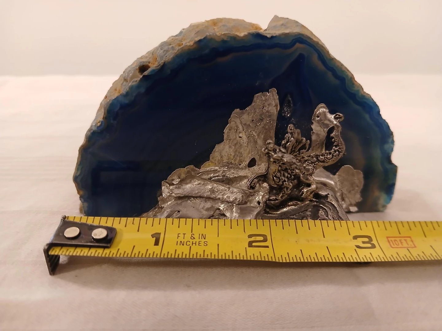 Metal Dragon Sculpture on Blue Agate Geode. Pick up only. - photo 2