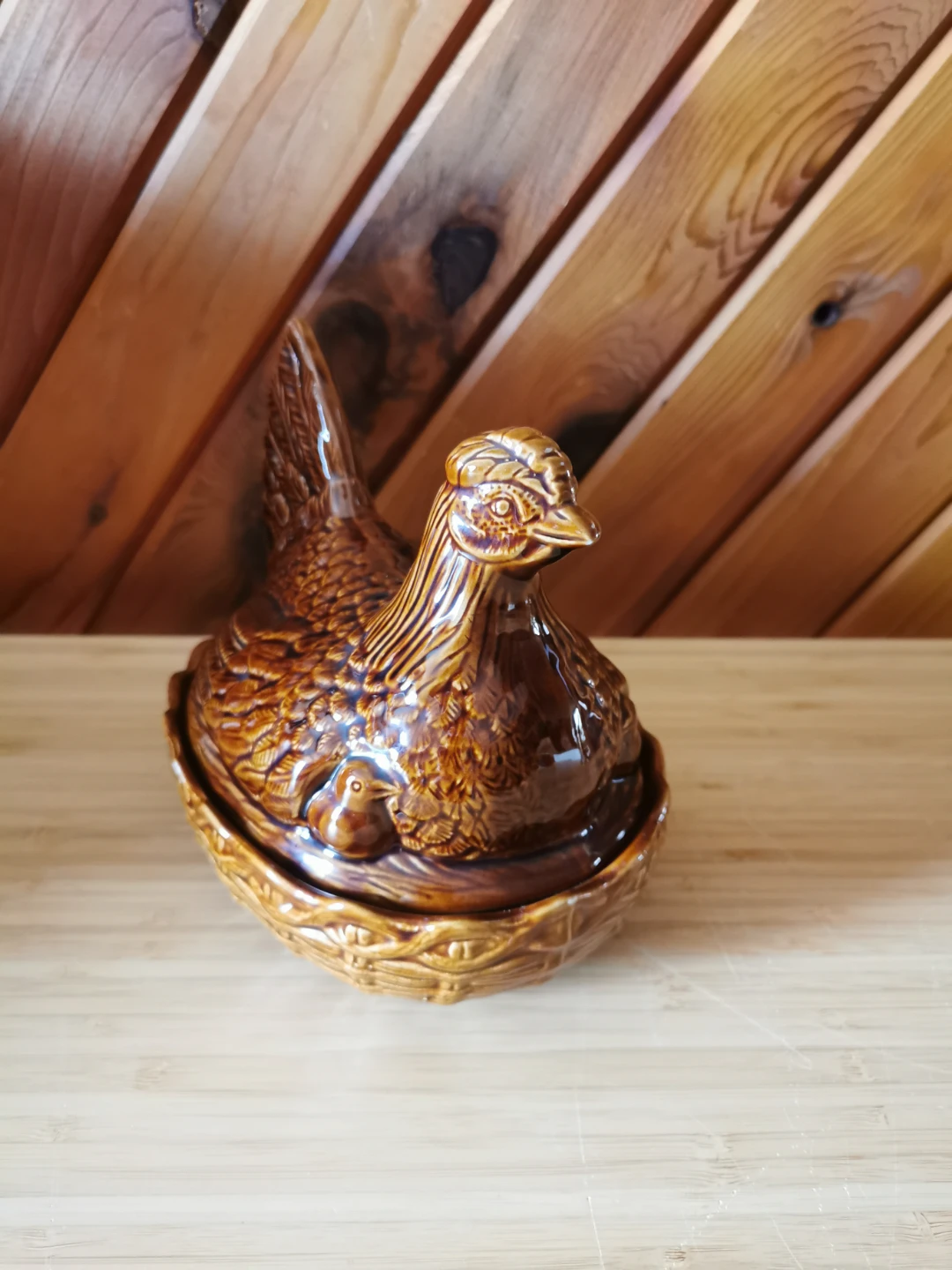 Vintage Brown Glazed Pottery Hen on Nest Covered Dish - photo 2