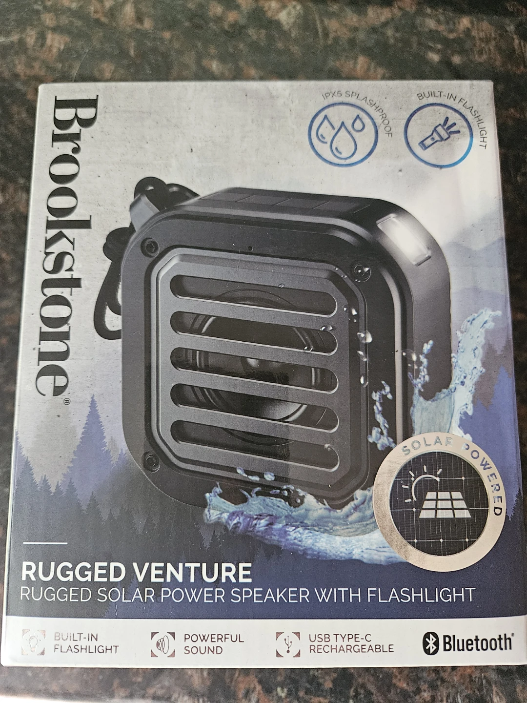Brookstone Rugged Venture Solar Powered Speaker with Flashlight