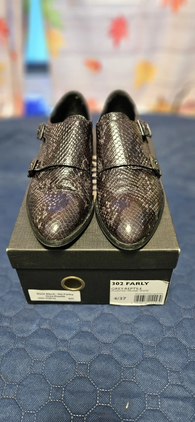 Dune Black "Farley" Monk Strap Shoes Grey Reptile Size 4/37